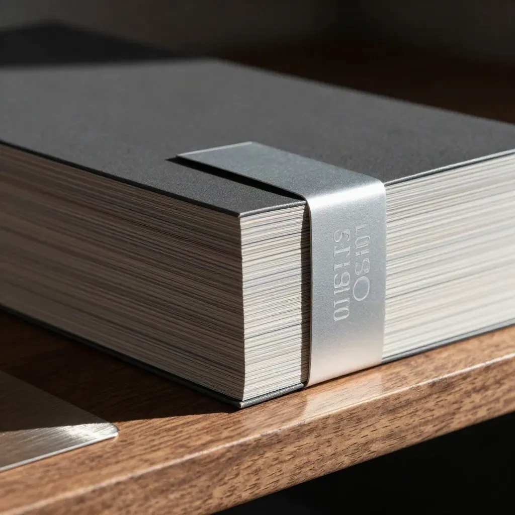 Extreme macro of a charcoal market-analysis card deck with silver divider on warm wood.